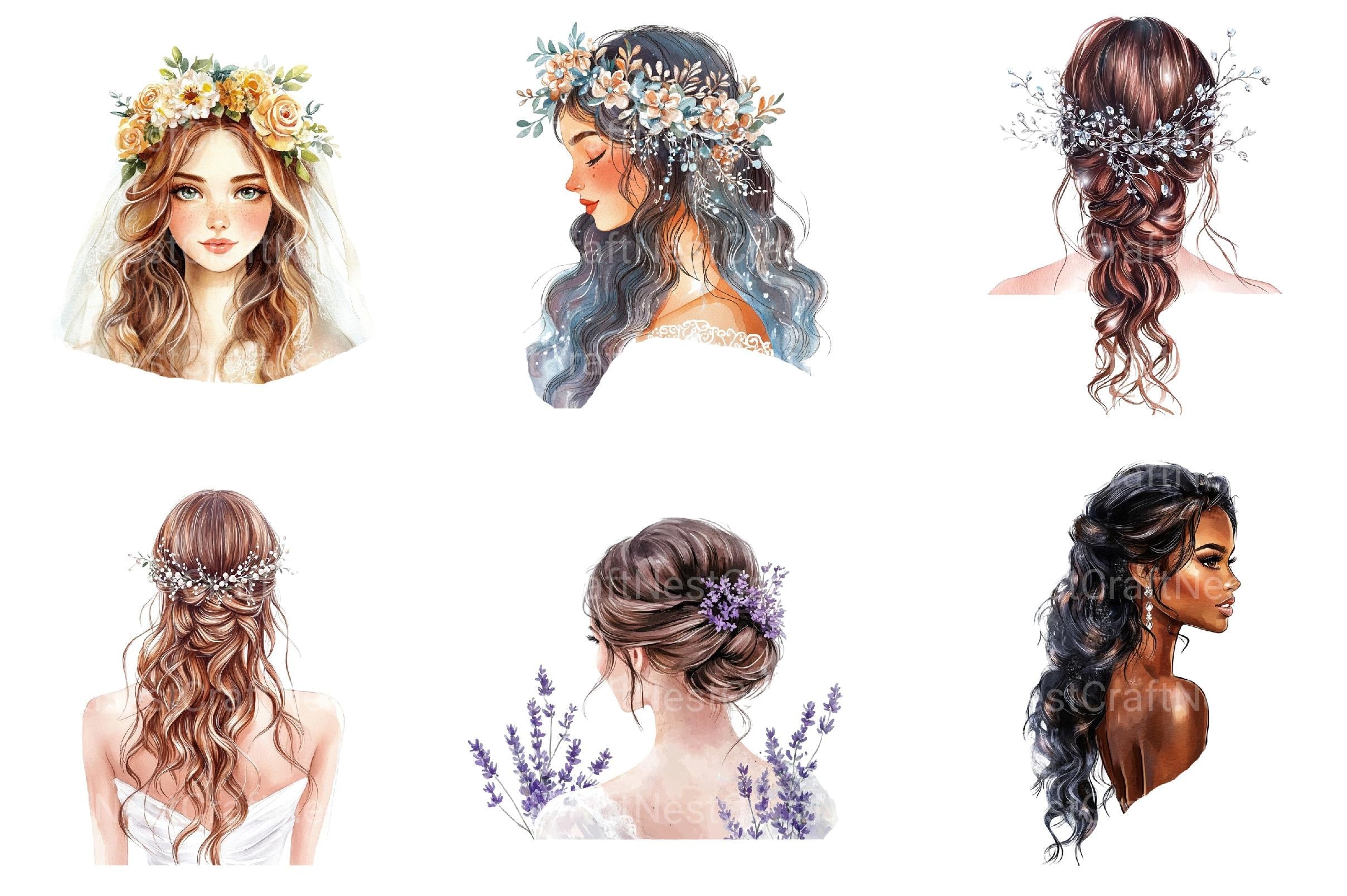 Beautiful Bridal Hairstyle Clipart - CraftNest - Digital Crafting and Art