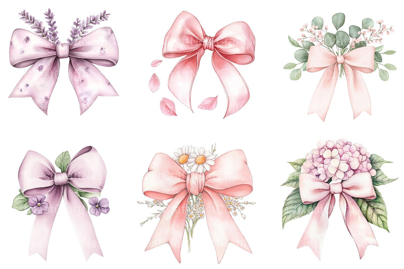Floral Pink Bow Clipart - CraftNest - Digital Crafting and Art