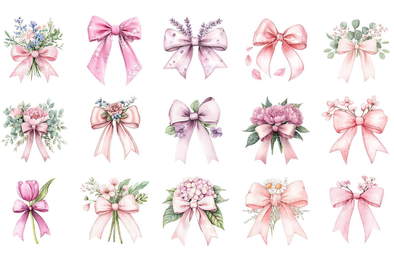 Floral Pink Bow Clipart - CraftNest - Digital Crafting and Art