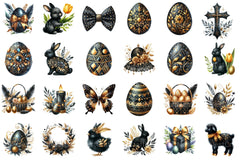 Glitter Luxury Black Easter Clipart Bundle - CraftNest - Digital Crafting and Art