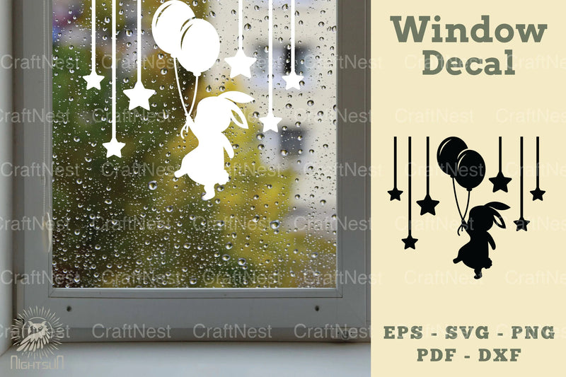 Bunny and Balloon Window Decal Clipart Bundle - CraftNest - Digital Crafting and Art