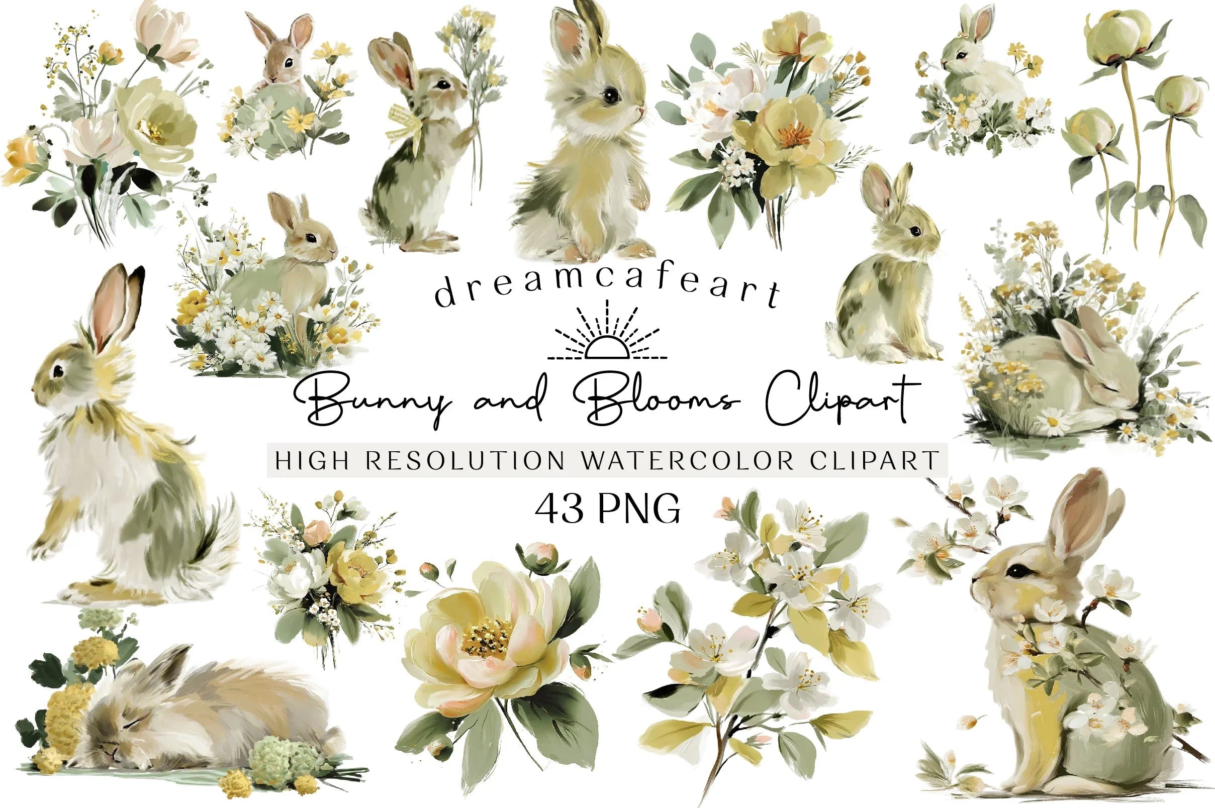 Bunny and Blooms Clipart Bundle - CraftNest - Digital Crafting and Art