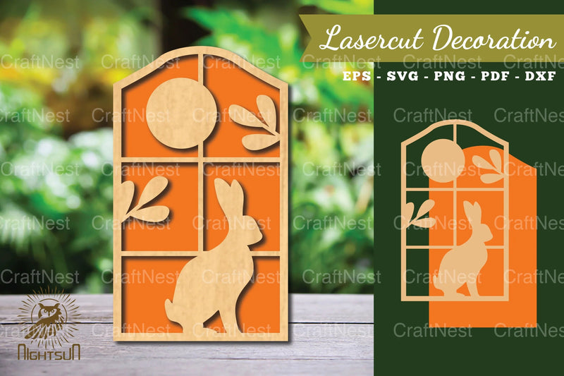 Bunny in the Window Laser Cut Decoration Clipart - CraftNest - Digital Crafting and Art