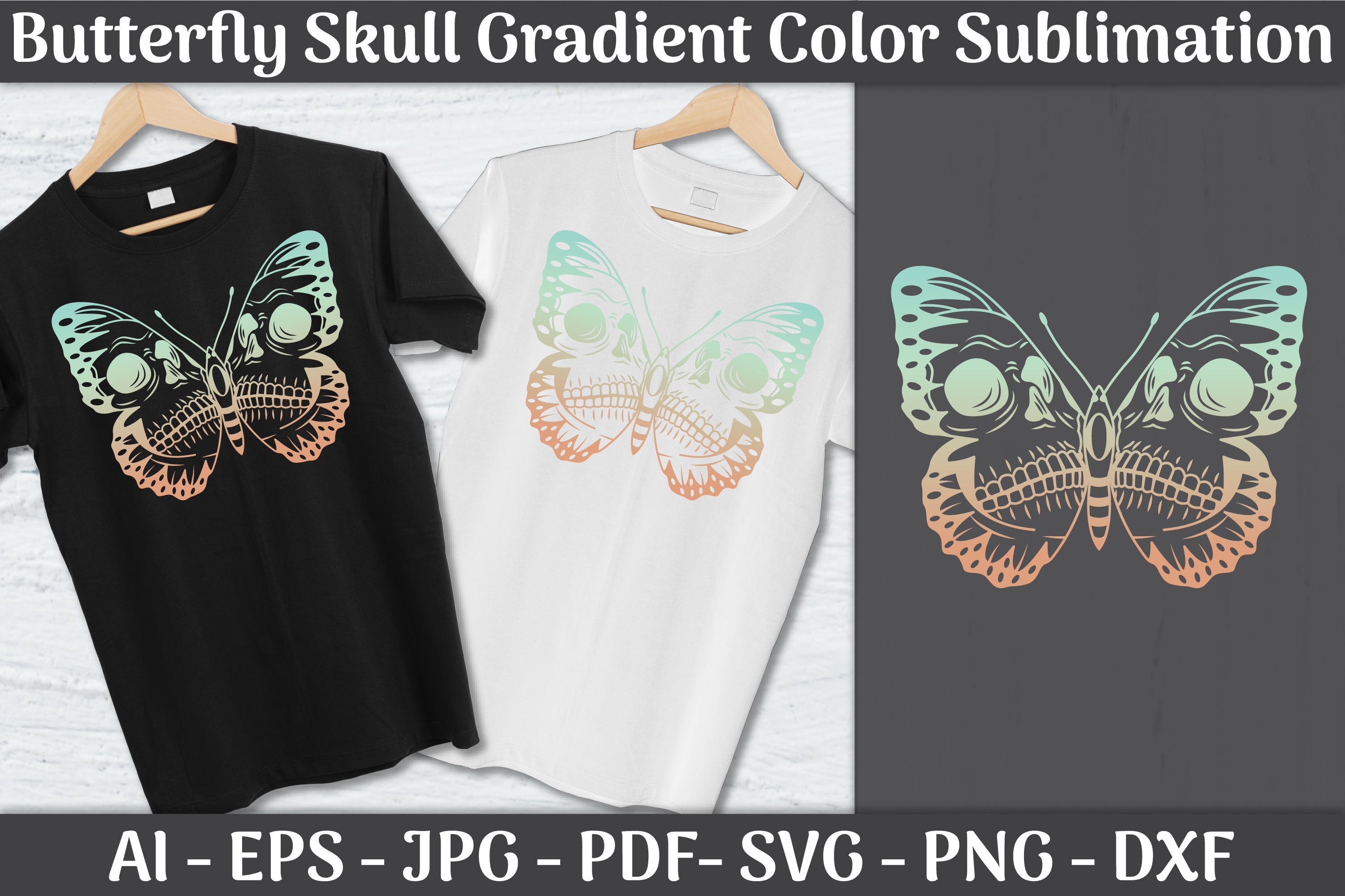 Butterfly Skull Gradient Color Sublimation SVG Bundle