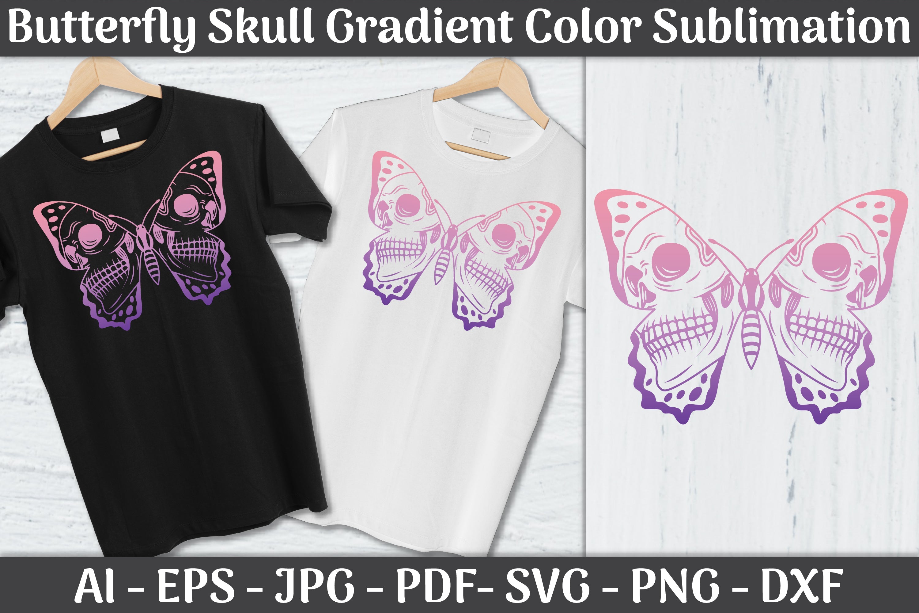 Butterfly Skull Gradient Color Sublimation SVG Bundle