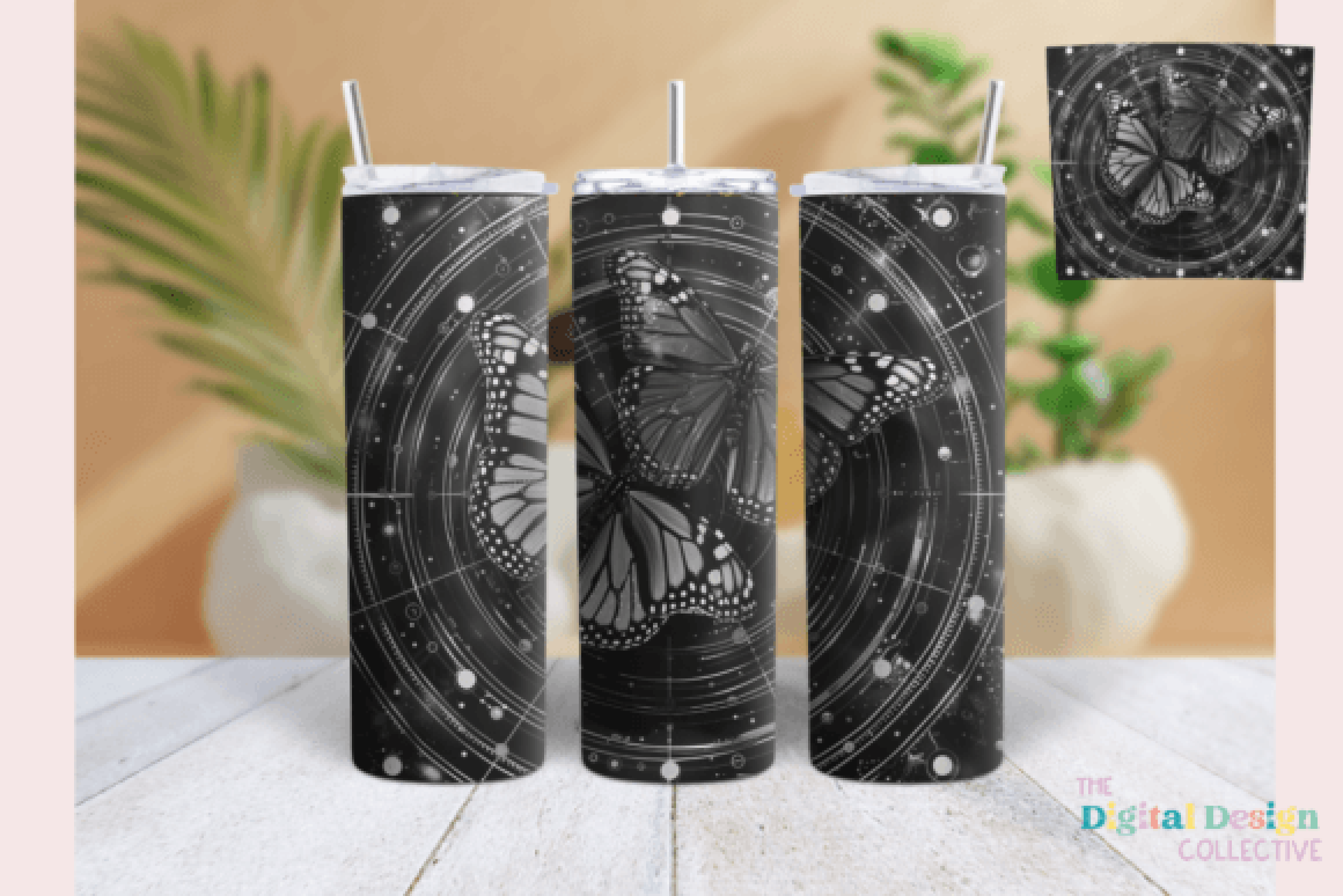 Black & White Butterfly Tumbler Wrap Bundle