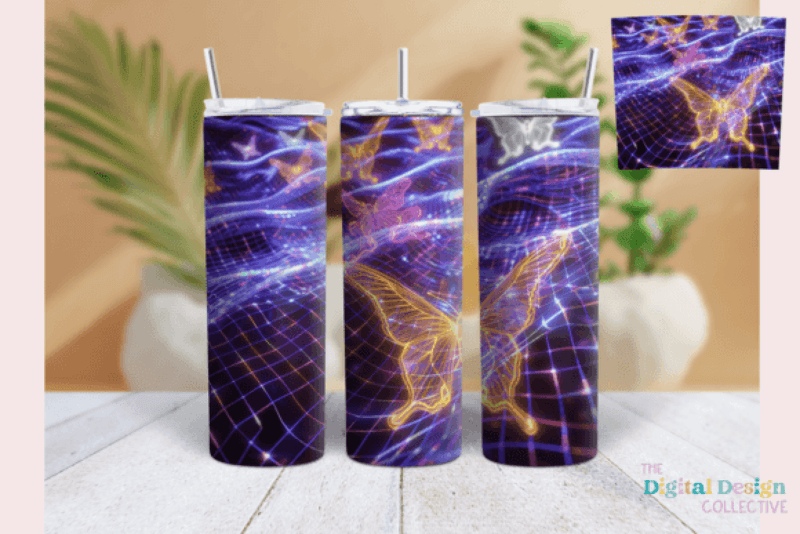 Glowing Neon Butterfly Tumbler Wrap Bundle - CraftNest - Digital Crafting and Art