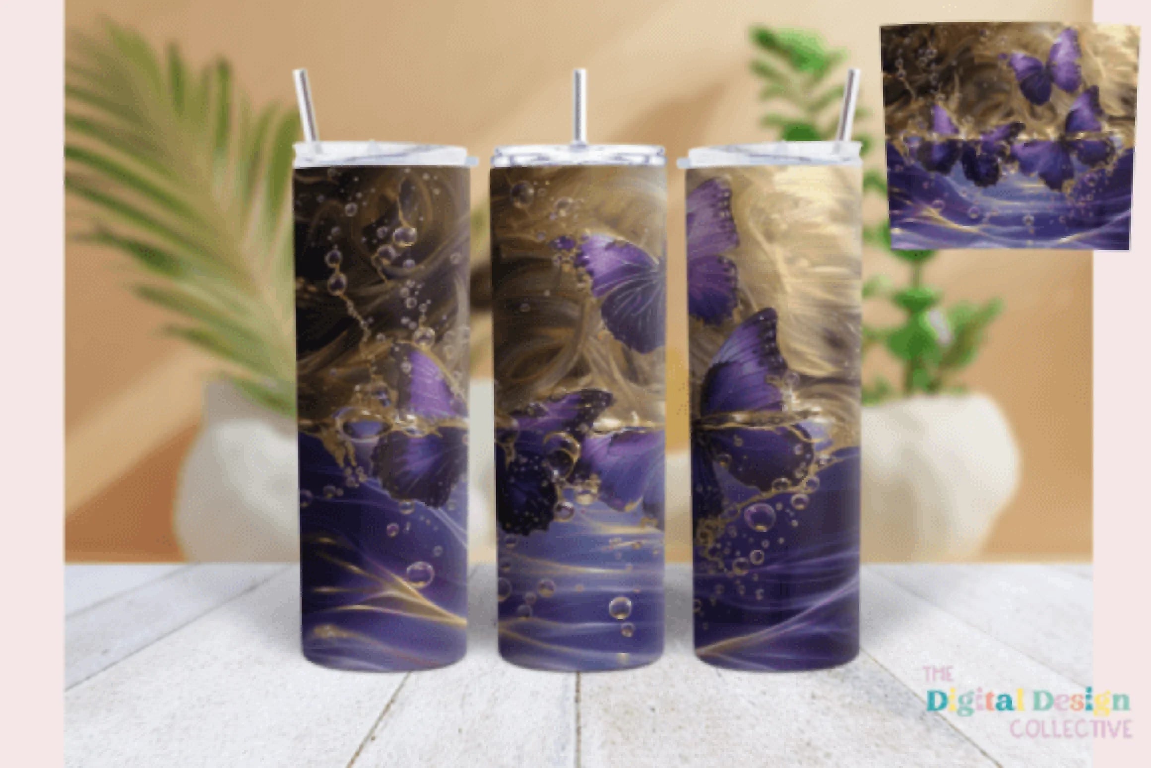 Purple & Gold Butterfly Tumbler Wrap Bundle - CraftNest - Digital Crafting and Art