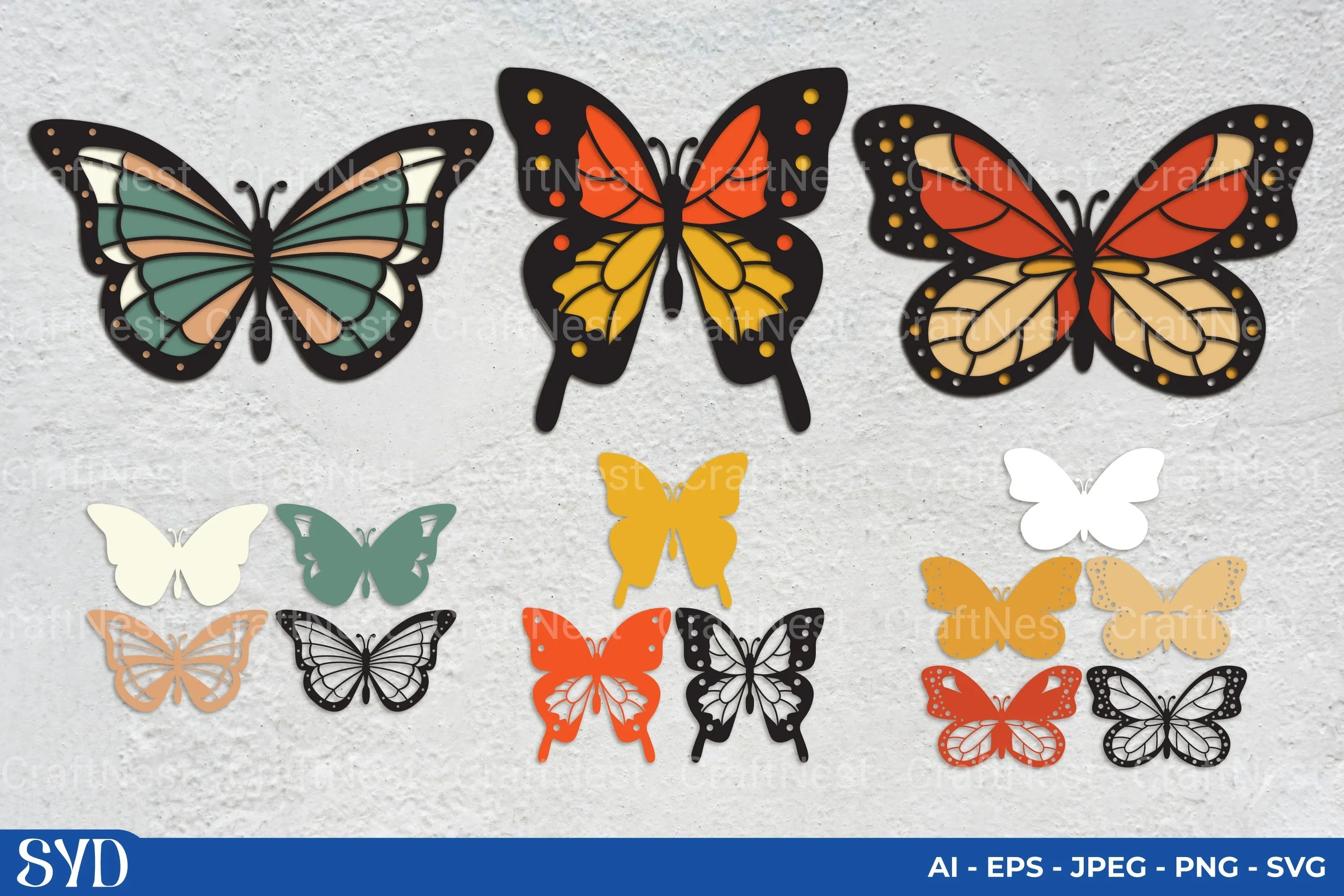 Butterfly 3D Layered Papercut Clipart Bundle - CraftNest - Digital Crafting and Art