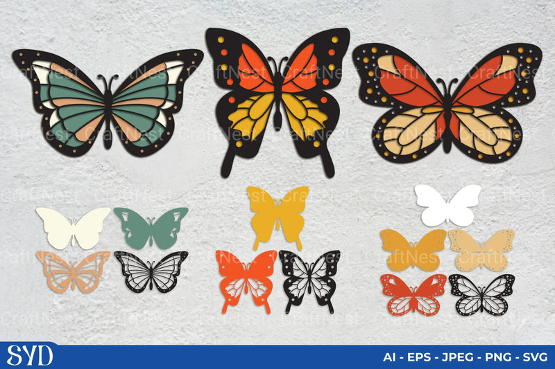 Butterfly 3D Layered Papercut Clipart Bundle - CraftNest - Digital Crafting and Art