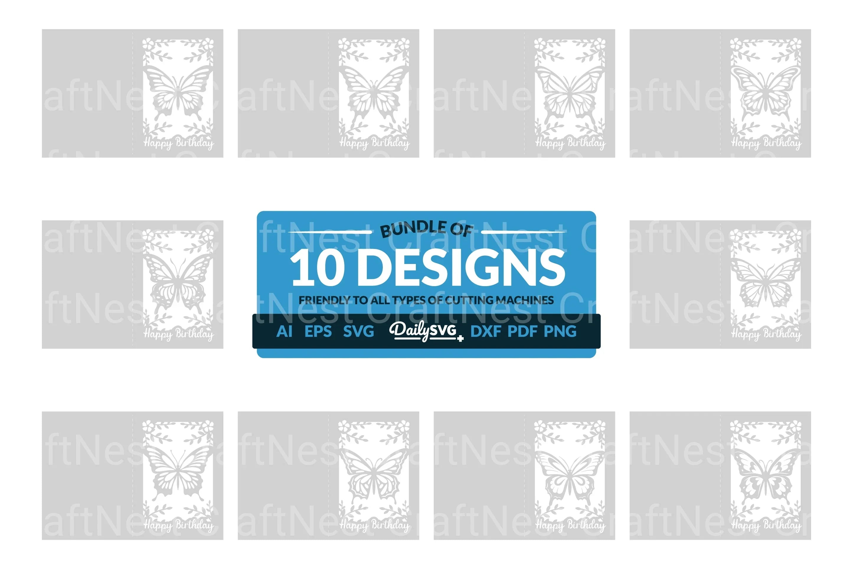 Butterfly Birthday Greeting Card Clipart SVG Bundle