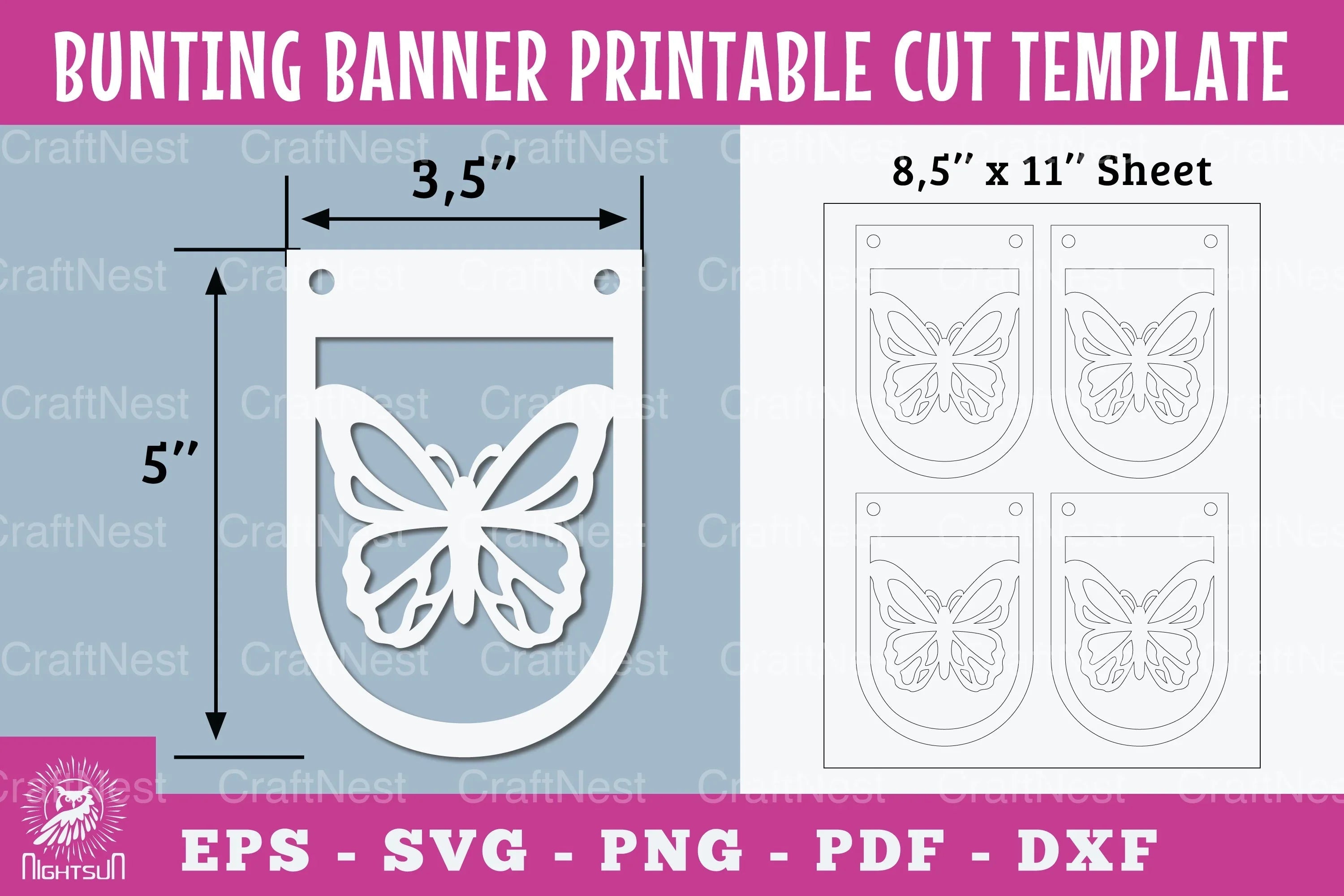 Butterfly Bunting Banner Printable Template Bundle - CraftNest - Digital Crafting and Art