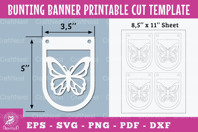 Butterfly Bunting Banner Printable Template Bundle - CraftNest - Digital Crafting and Art