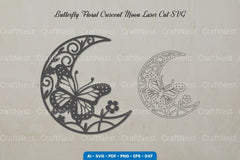 Butterfly Floral Crescent Moon Laser Cut SVG Bundle - CraftNest - Digital Crafting and Art