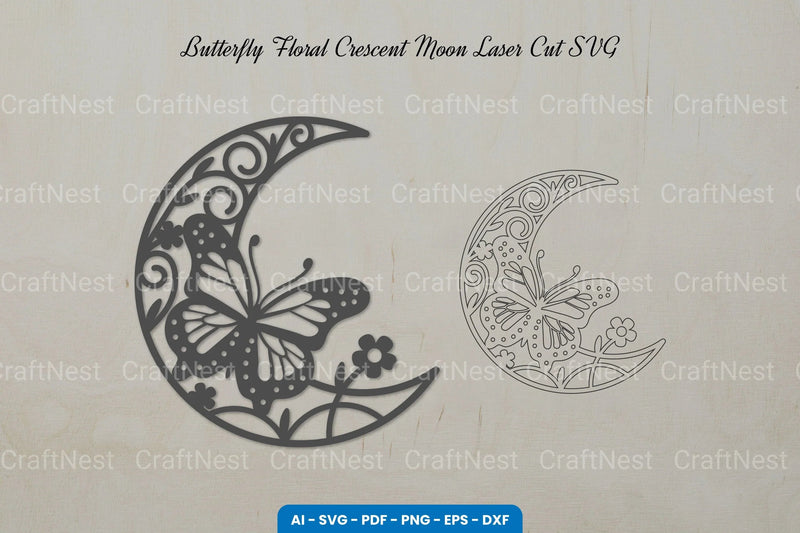 Butterfly Floral Crescent Moon Laser Cut SVG Bundle - CraftNest - Digital Crafting and Art