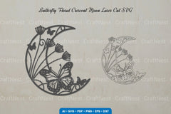 Butterfly Floral Crescent Moon Laser Cut Clipart Bundle - CraftNest - Digital Crafting and Art
