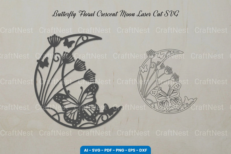 Butterfly Floral Crescent Moon Laser Cut Clipart Bundle - CraftNest - Digital Crafting and Art