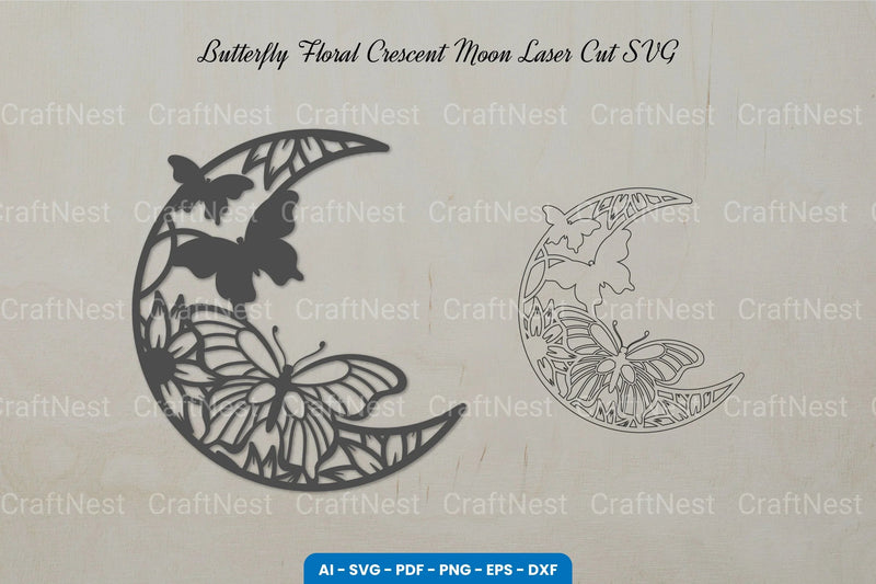 Butterfly Floral Crescent Moon Laser Cut SVG Bundle - CraftNest - Digital Crafting and Art