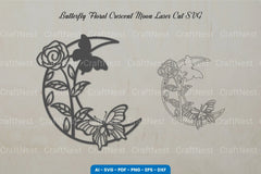 Butterfly Floral Crescent Moon Laser Cut SVG Bundle - CraftNest - Digital Crafting and Art