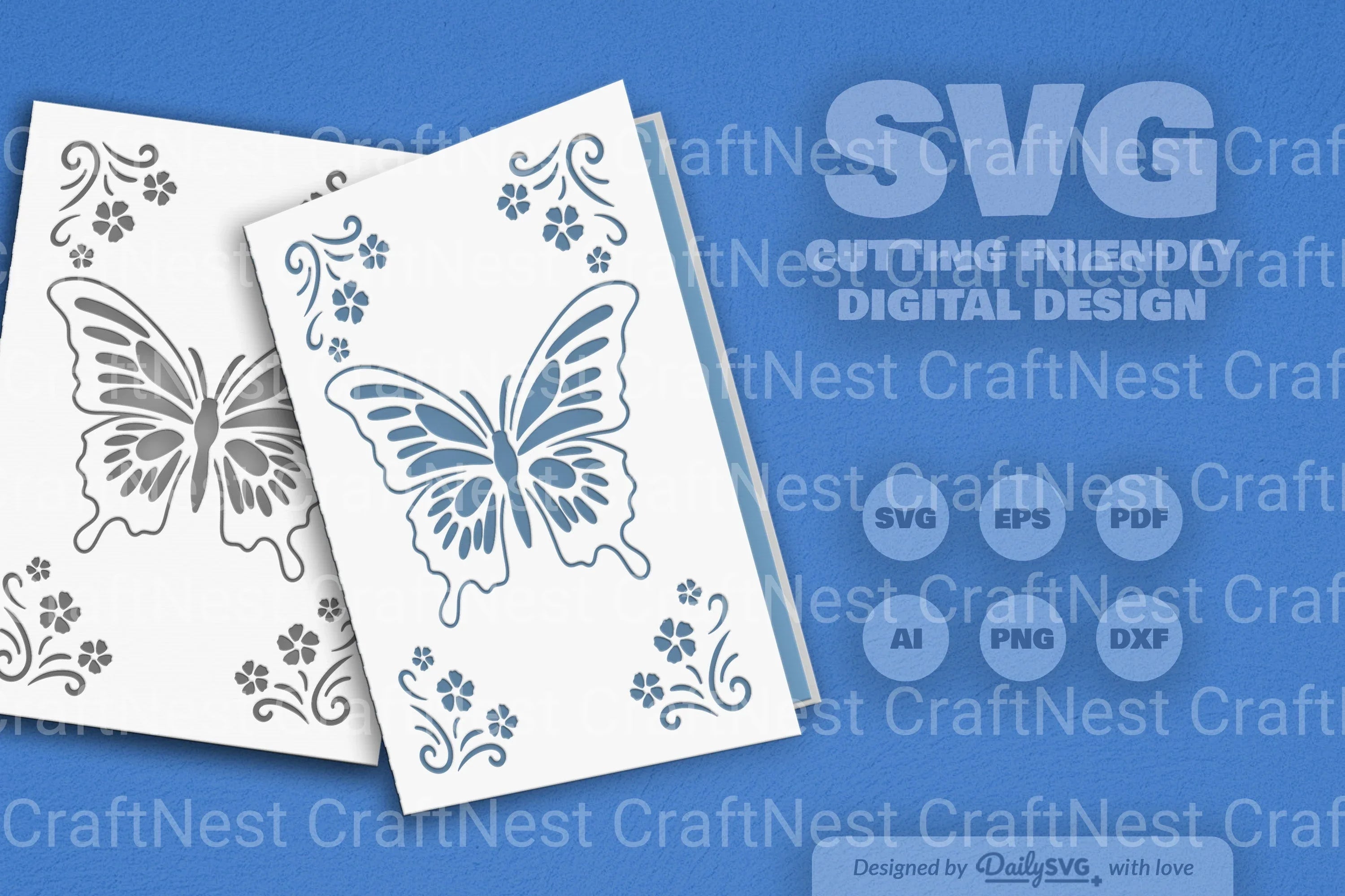 Butterfly Floral Greeting Card Clipart SVG Bundle