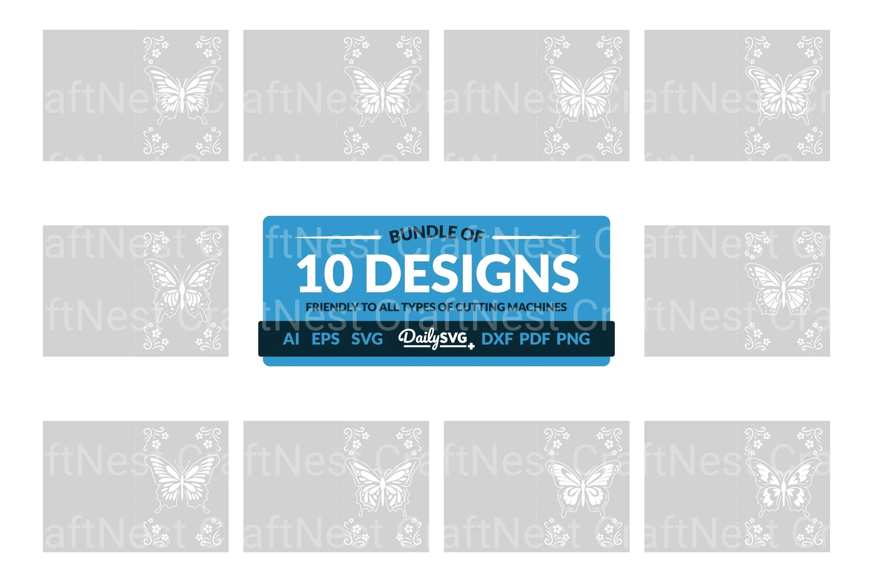 Butterfly Floral Greeting Card Clipart SVG Bundle