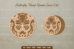 Butterfly Floral Round Laser Cut SVG Bundle - CraftNest - Digital Crafting and Art