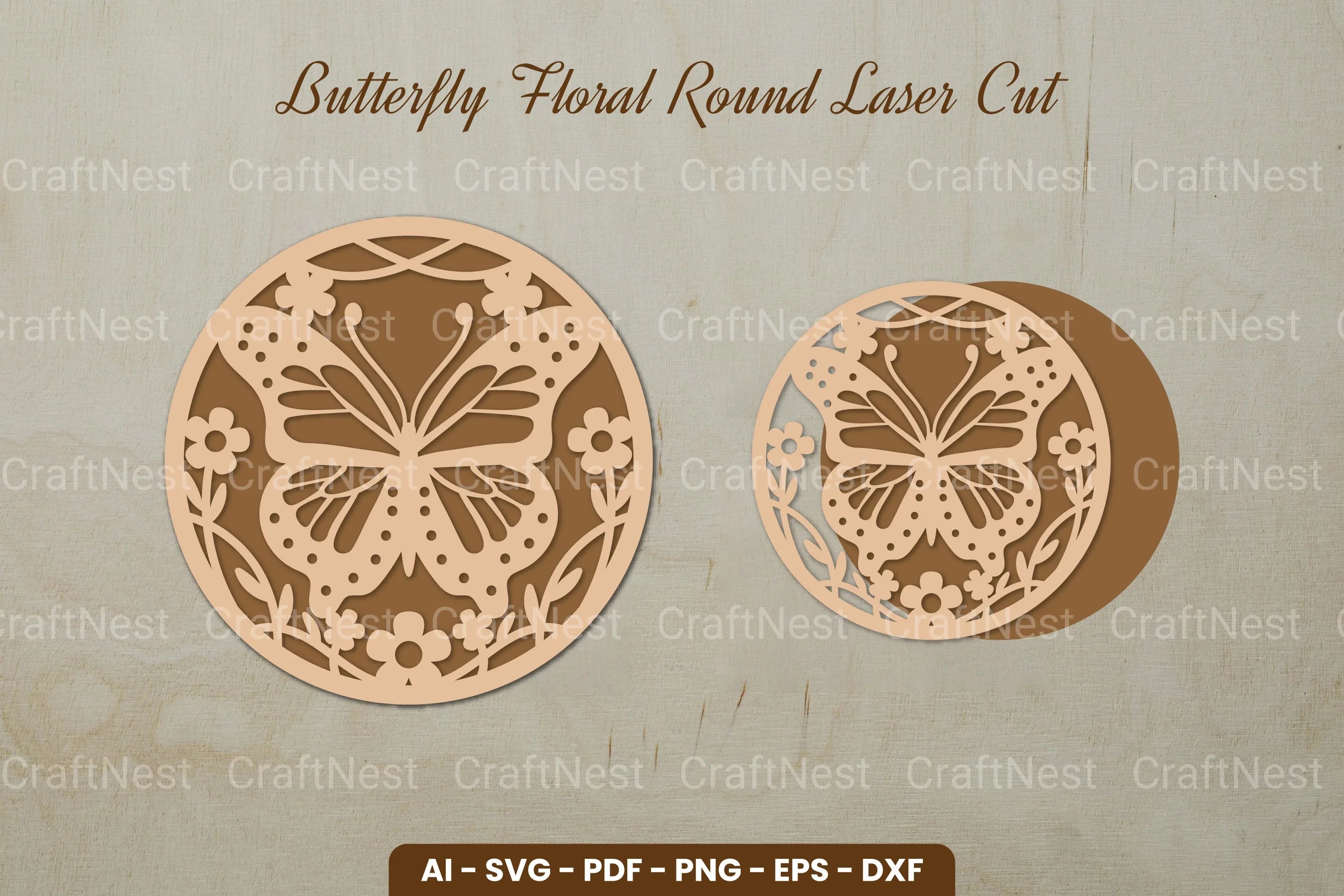 Butterfly Floral Round Laser Cut SVG Bundle - CraftNest - Digital Crafting and Art
