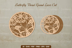 Butterfly Floral Round Laser Cut SVG Bundle - CraftNest - Digital Crafting and Art