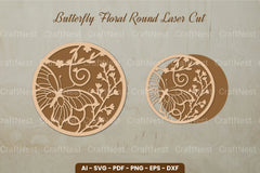 Butterfly Floral Round Laser Cut SVG Bundle - CraftNest - Digital Crafting and Art
