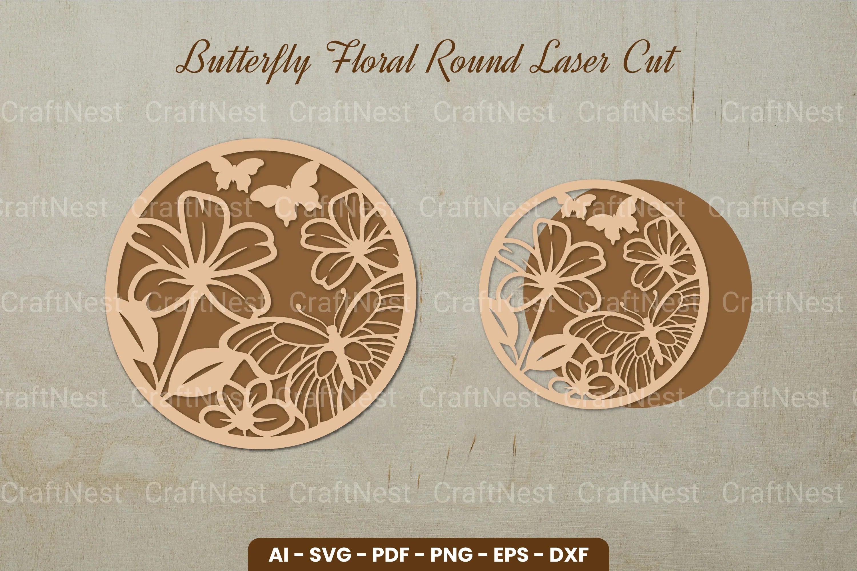 Butterfly Floral Round Laser Cut SVG Bundle - CraftNest - Digital Crafting and Art
