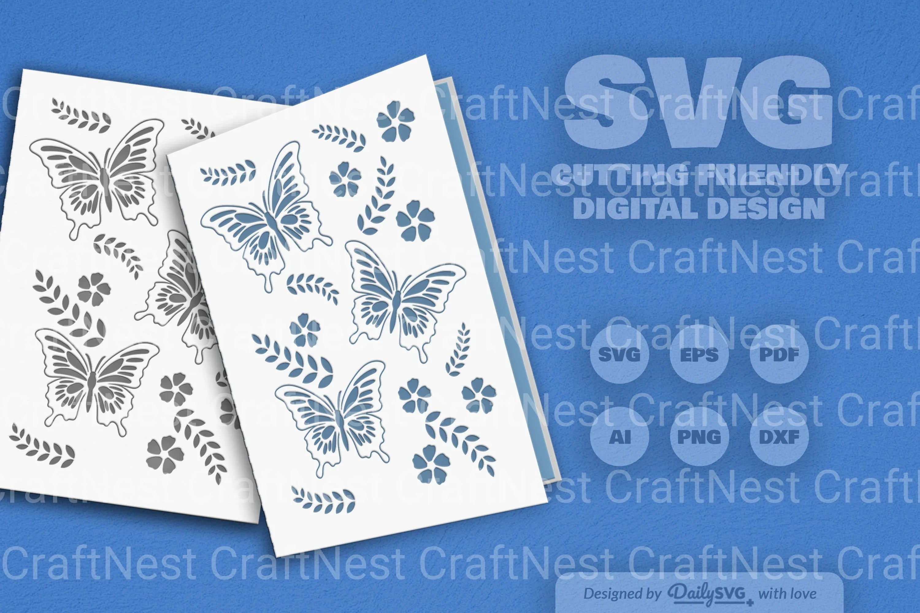 Butterfly Folk Art Greeting Card Clipart SVG Bundle