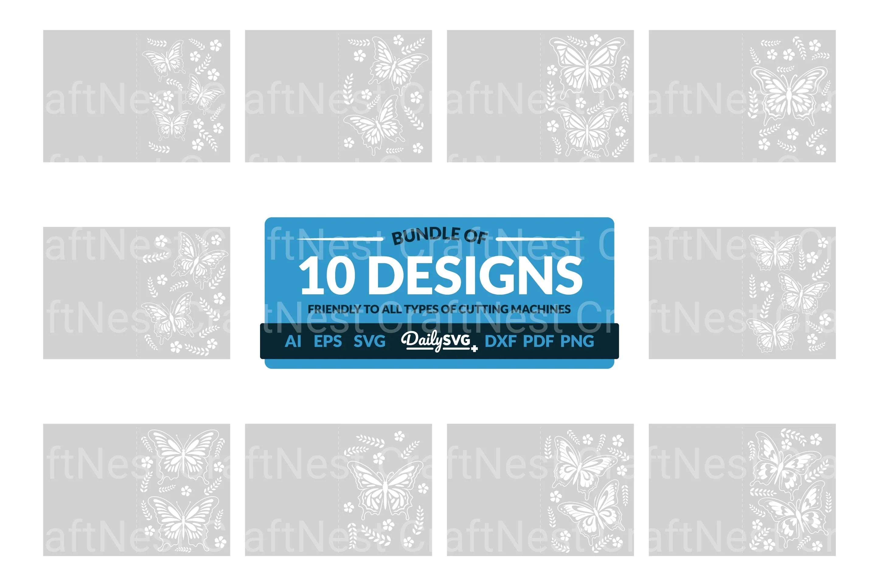 Butterfly Folk Art Greeting Card Clipart SVG Bundle