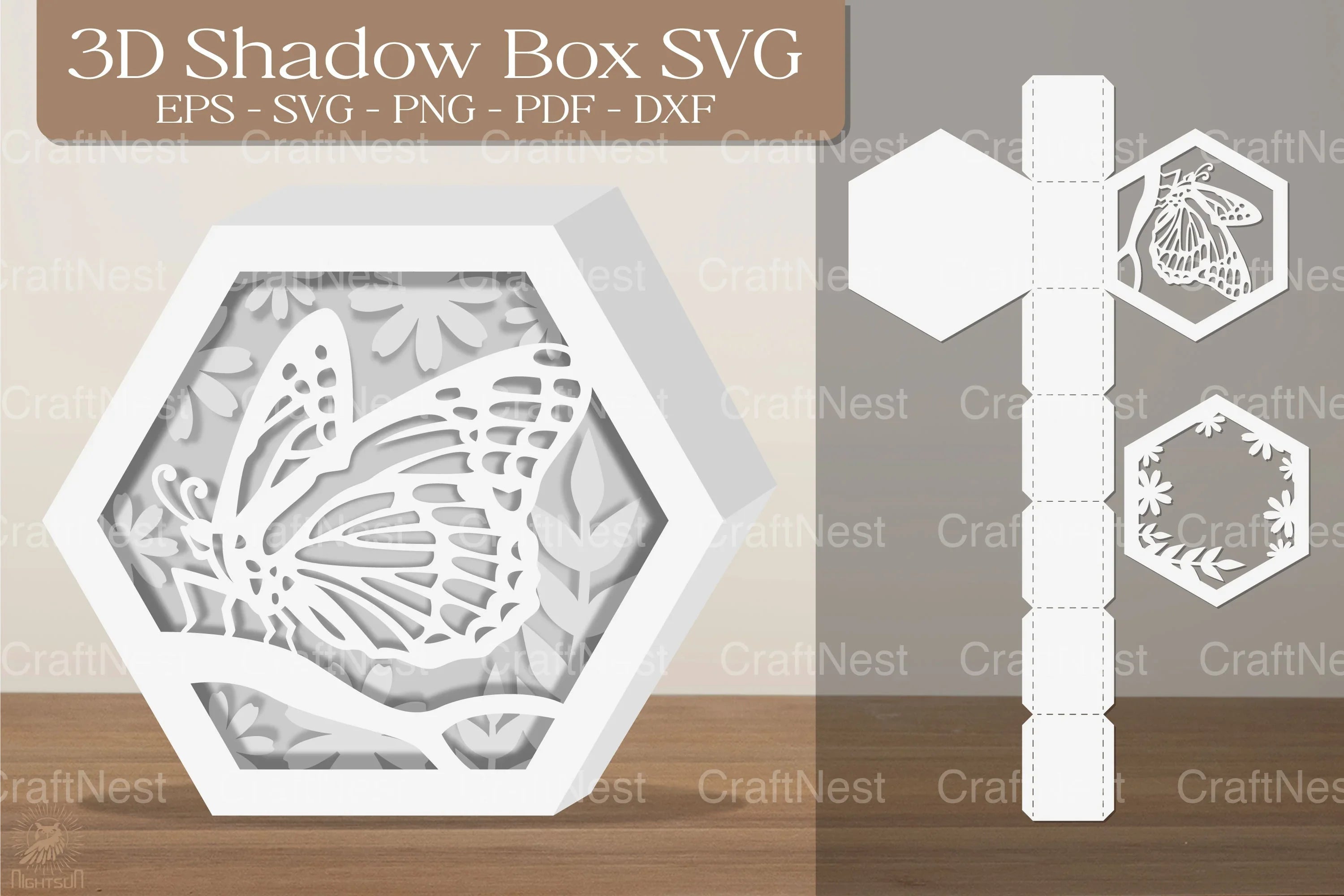 Butterfly Hexagon 3D Shadow Box Clipart Bundle - CraftNest - Digital Crafting and Art