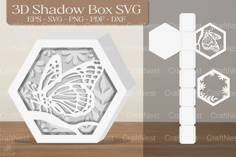 Butterfly Hexagon 3D Shadow Box Clipart Bundle - CraftNest - Digital Crafting and Art