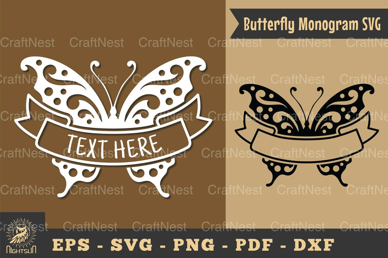 Butterfly Ribbon Monogram SVG Bundle - CraftNest - Digital Crafting and Art