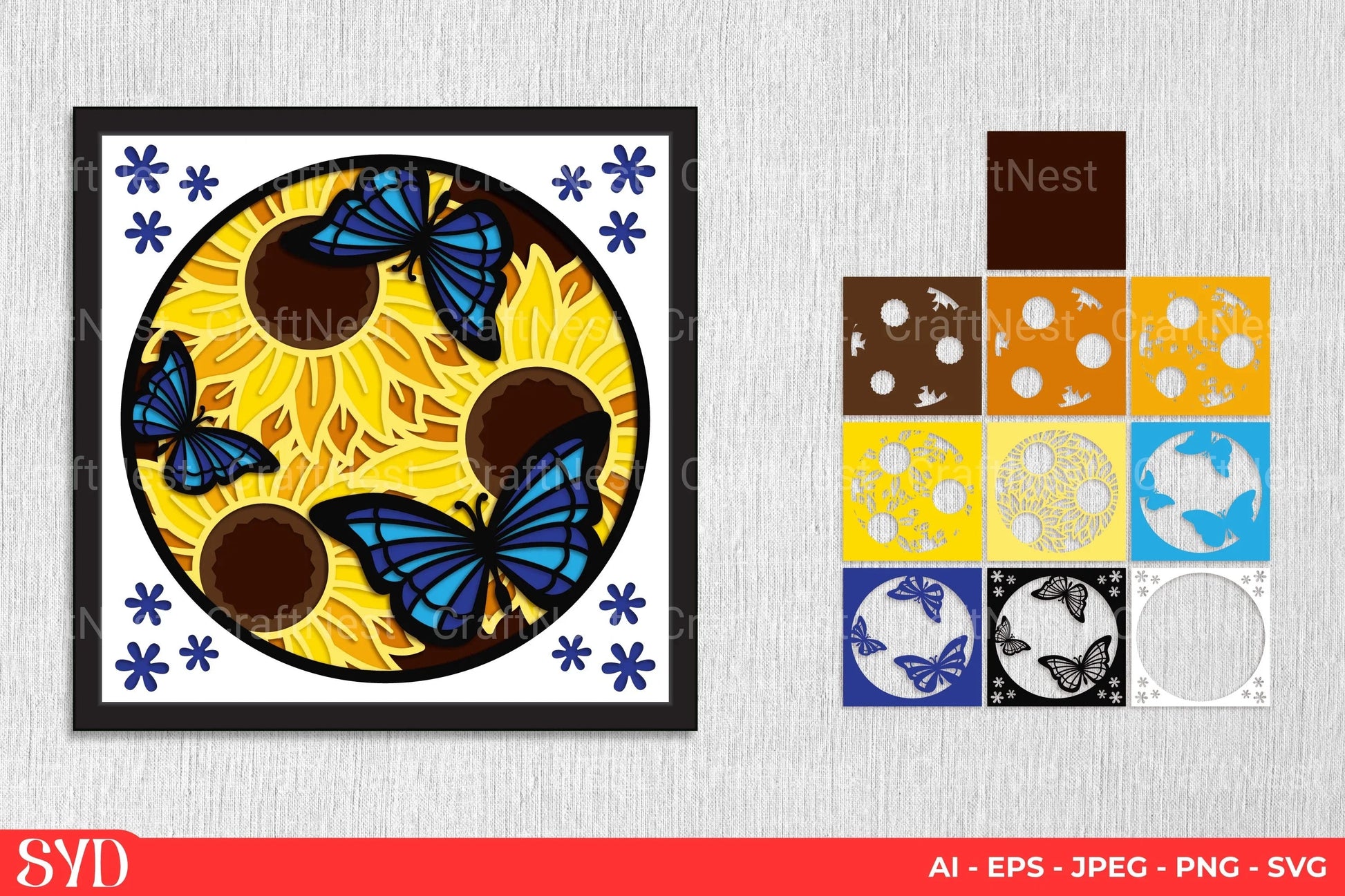 Butterfly and Sunflower 3D Layered Papercut Clipart Bundle - CraftNest - Digital Crafting and Art