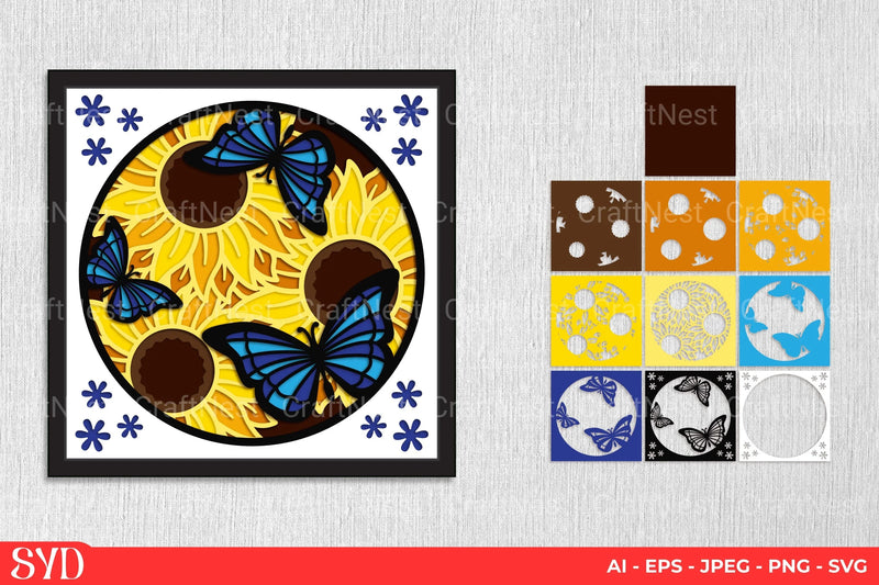 Butterfly and Sunflower 3D Layered Papercut Clipart Bundle - CraftNest - Digital Crafting and Art