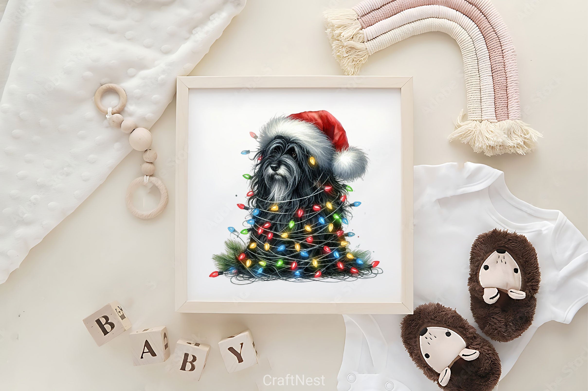 Dog Wrapped In Christmas Lights Clipart Bundle 2