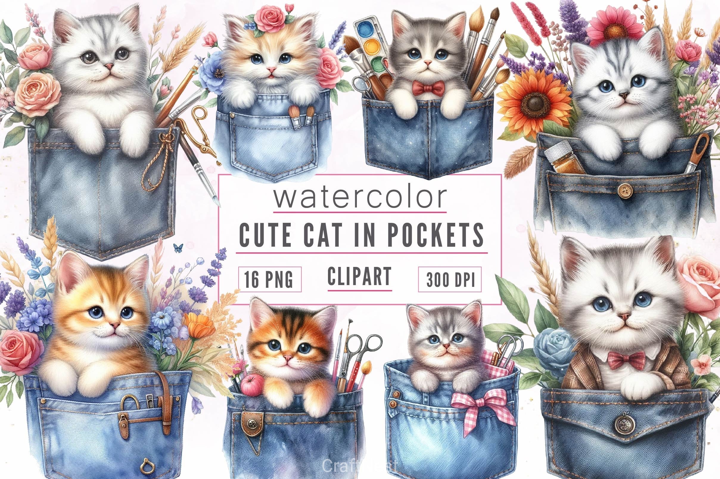 Cat In Pockets Clipart Bundle