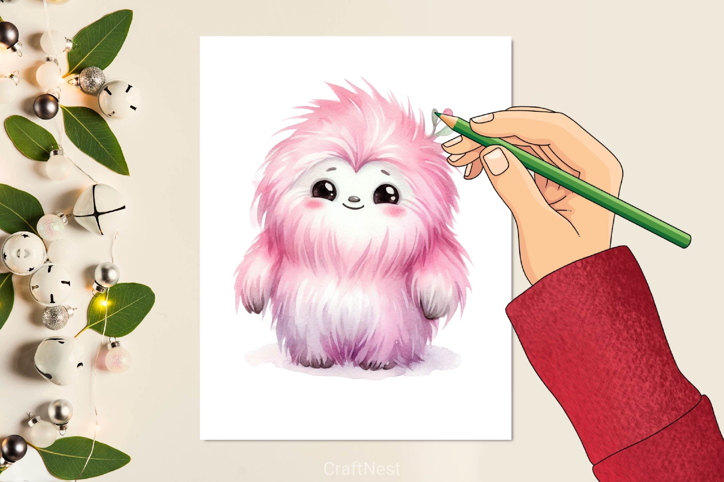 Pink Cute Couple Yeti Clipart Bundle