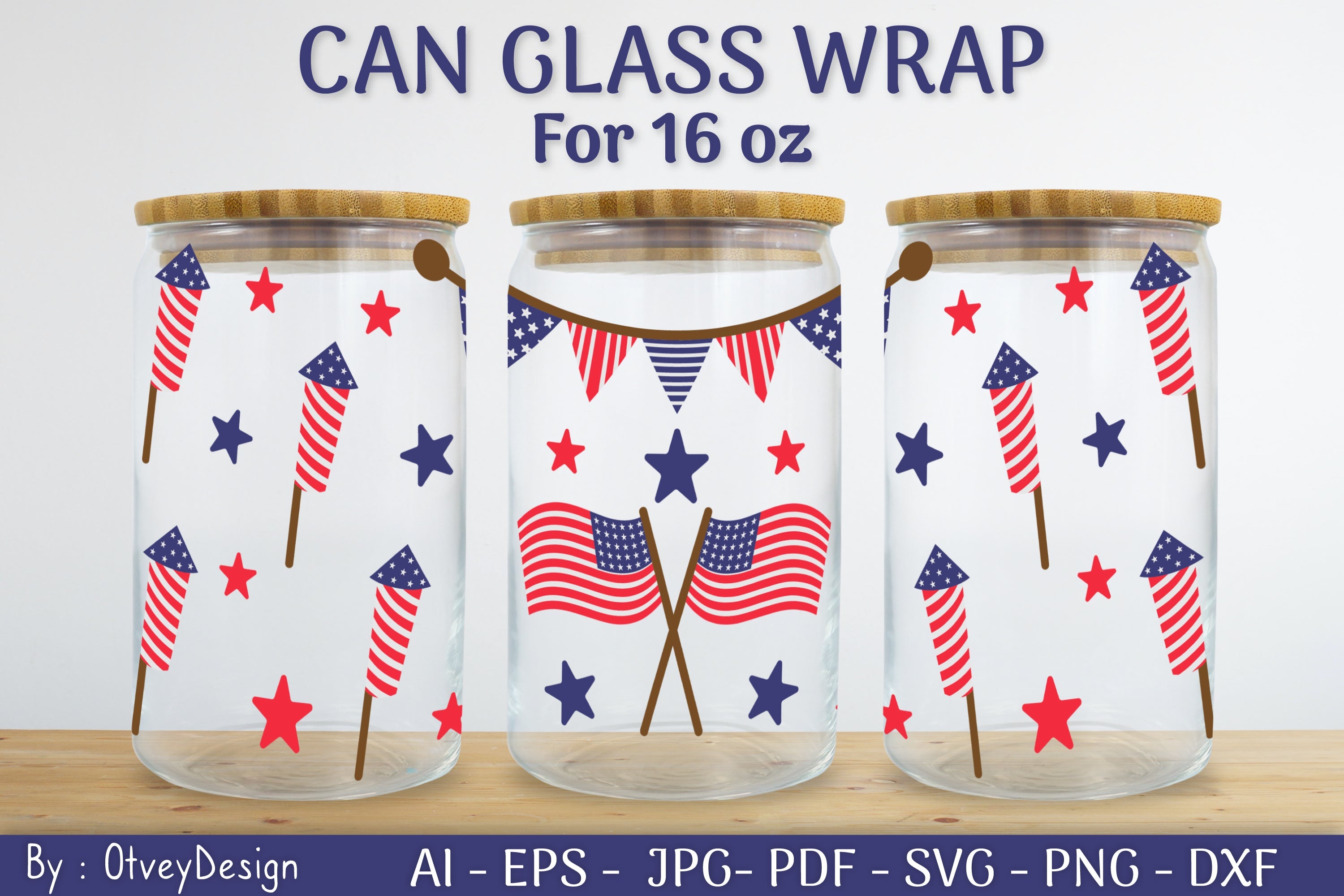 Patriotic 16 oz Can Glass Warp SVG Bundle