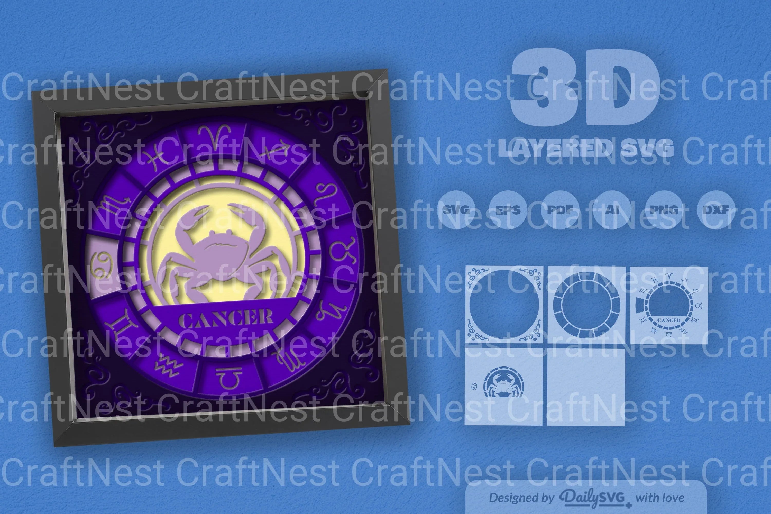Cancer Zodiac 3D Shadow Box Papercut SVG Bundle