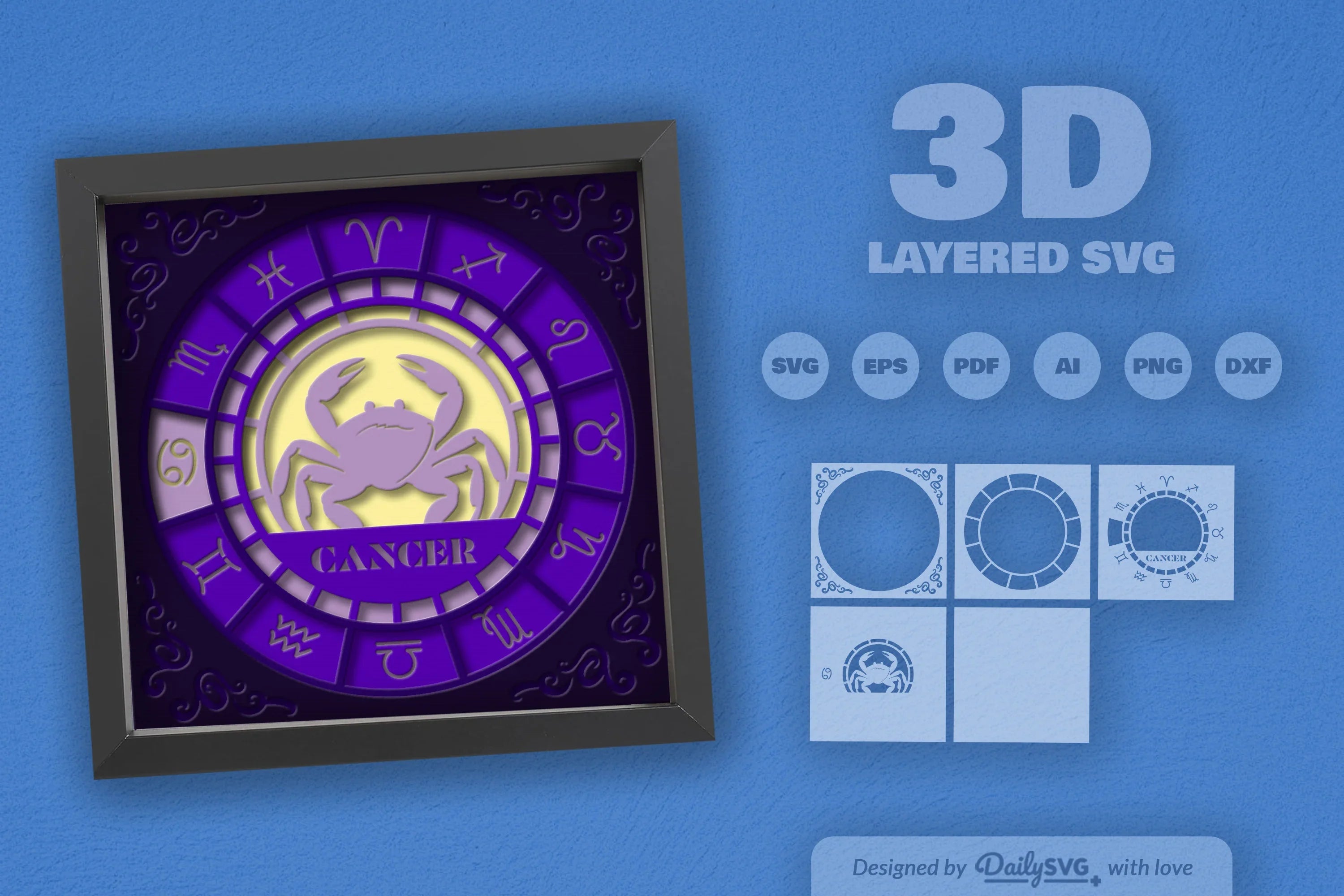 Cancer Zodiac 3D Shadow Box Papercut SVG Bundle - CraftNest - Digital Crafting and Art