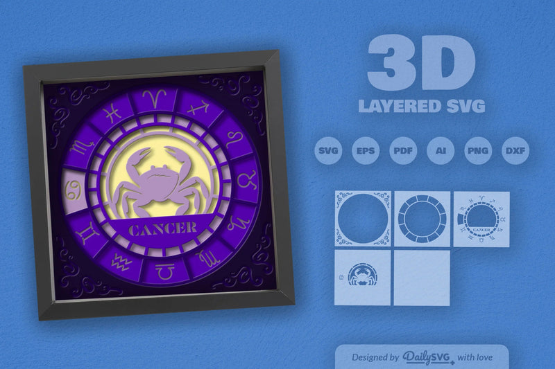 Cancer Zodiac 3D Shadow Box Papercut SVG Bundle - CraftNest - Digital Crafting and Art