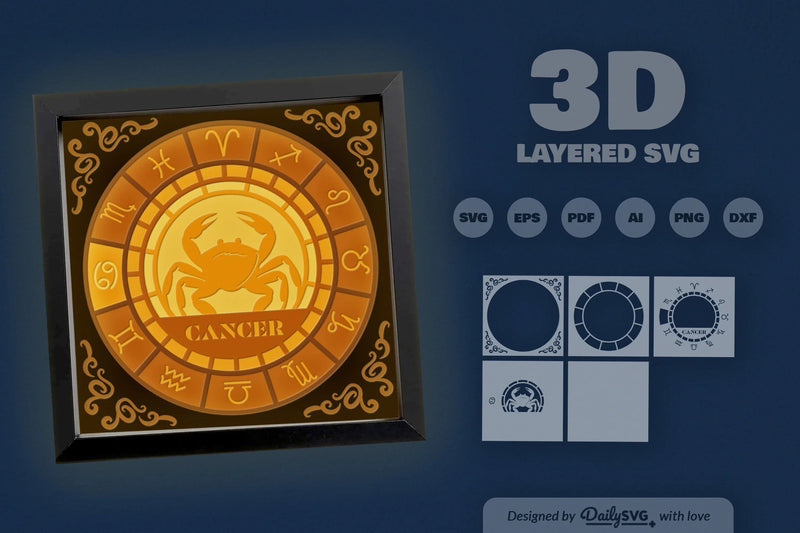 Cancer Zodiac 3D Shadow Box Papercut SVG Bundle - CraftNest - Digital Crafting and Art
