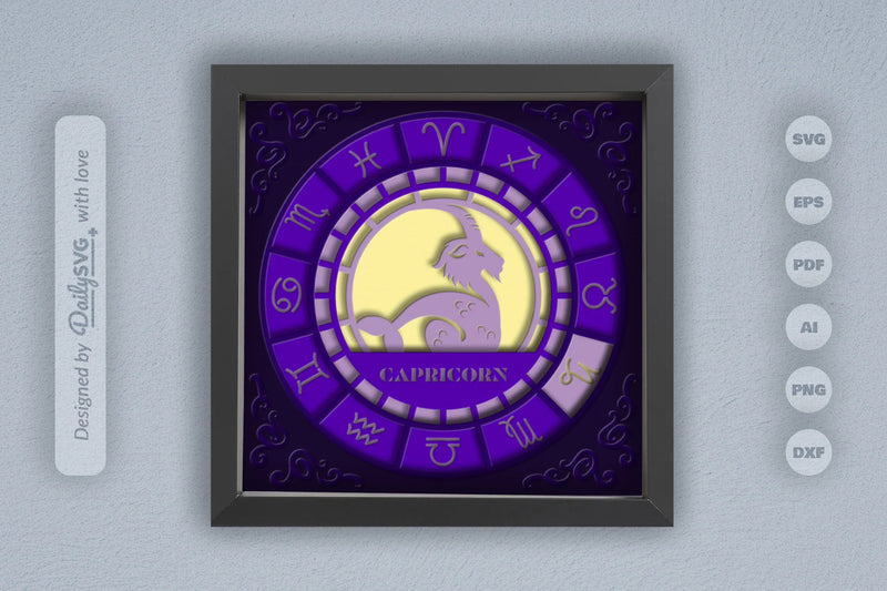 Capricorn Zodiac 3D Shadow Box Papercut SVG Bundle - CraftNest - Digital Crafting and Art