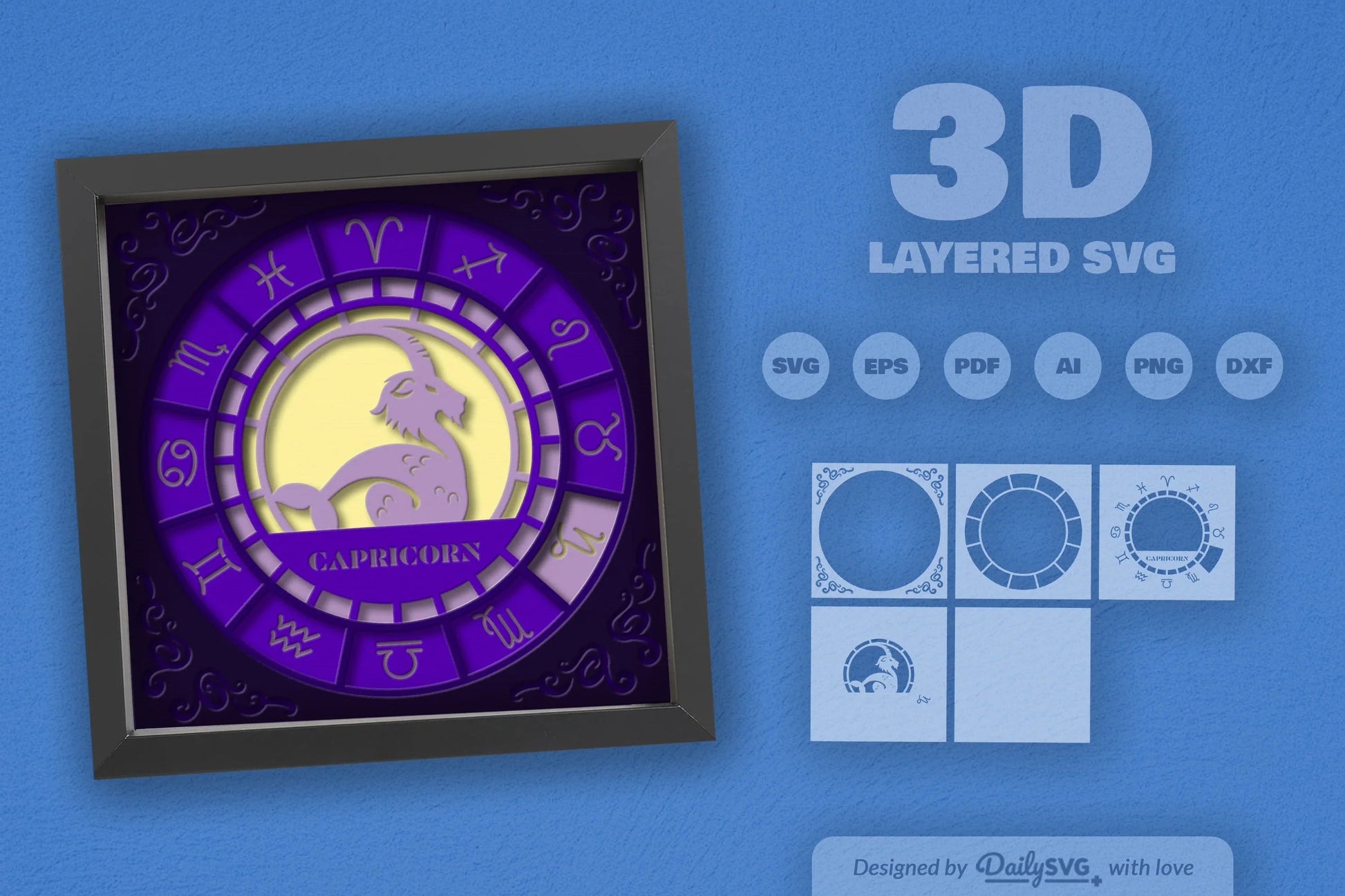 Capricorn Zodiac 3D Shadow Box Papercut SVG Bundle - CraftNest - Digital Crafting and Art