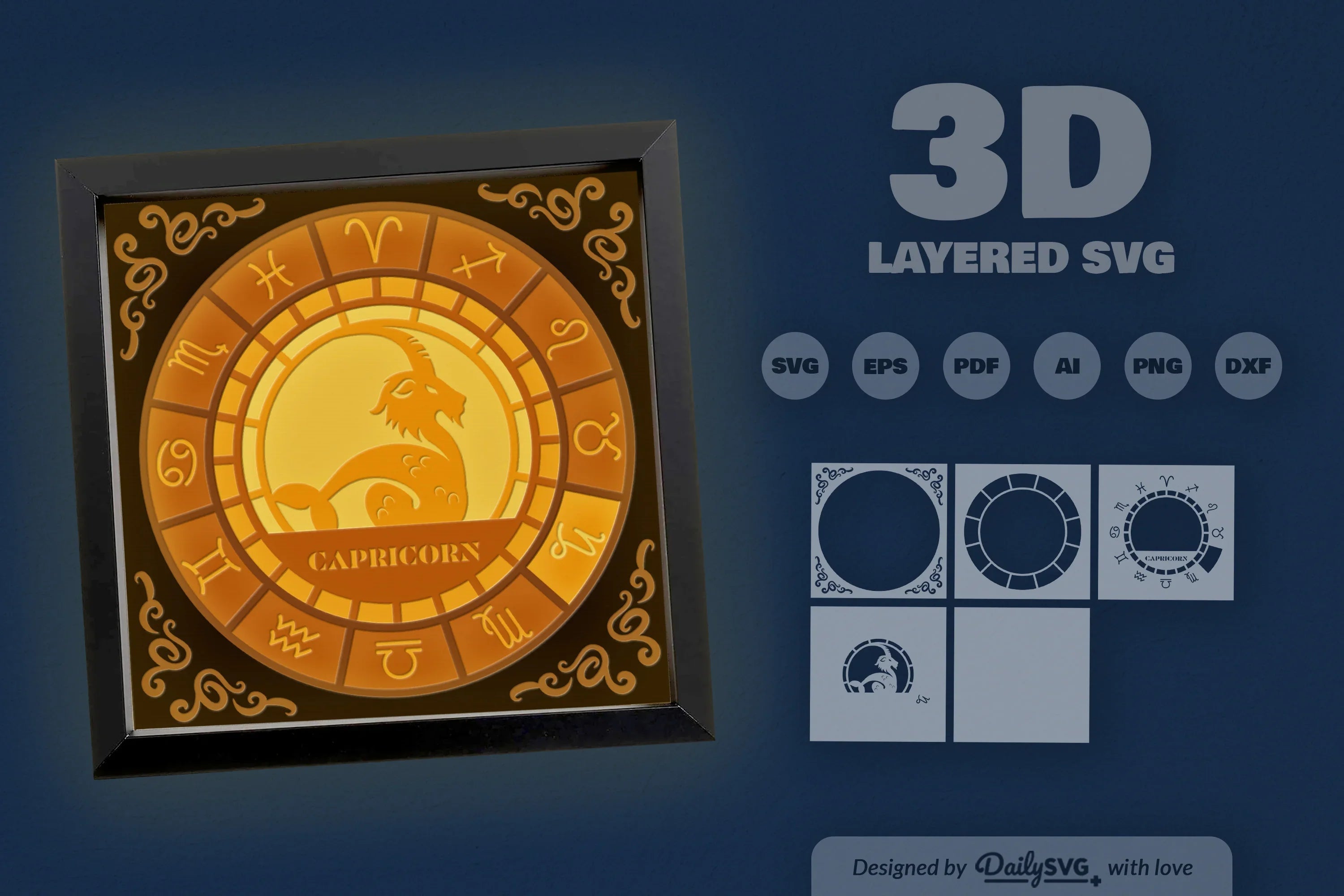 Capricorn Zodiac 3D Shadow Box Papercut SVG Bundle - CraftNest - Digital Crafting and Art