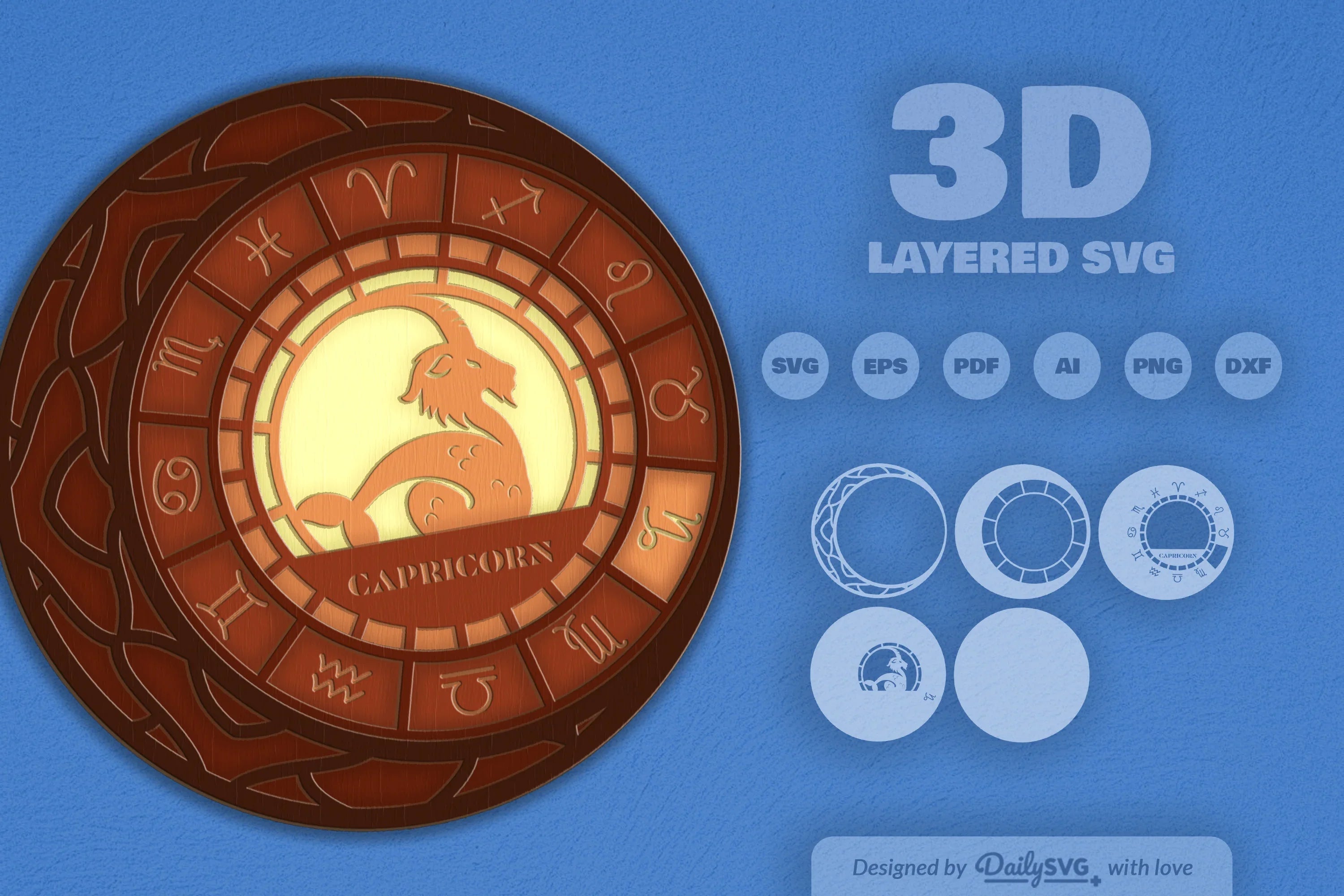 Capricorn Zodiac Laser Cut SVG Bundle - CraftNest - Digital Crafting and Art