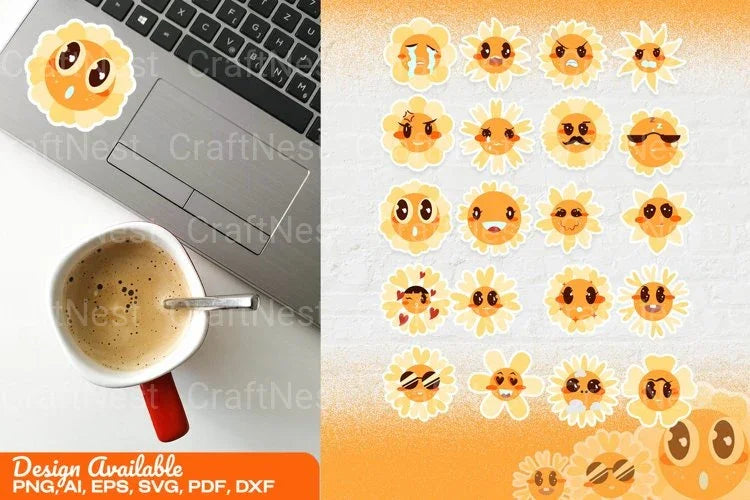 Cartoon Flower Faces Smiling Characters Clipart Bundle - CraftNest - Digital Crafting and Art